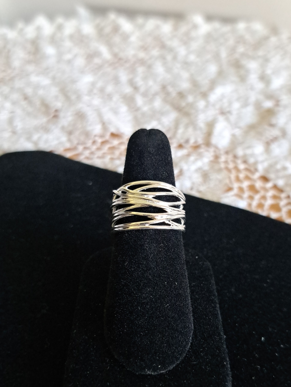 Source Unknown Silver Multi-Band Wave Ring